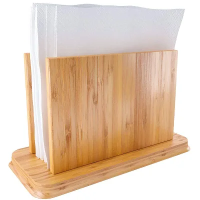Eco-Friendly Rustic Primitive Rectangular Bamboo Wood Napkin Holder Primitive Home Storage Organization for Kitchen Dinner Table