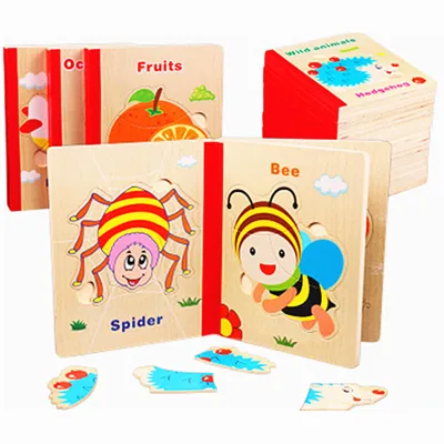 Kids Wooden Puzzle Toy Wooden Toddler Puzzles Book Learning Toys Montessori Educational Jigsaw Toys