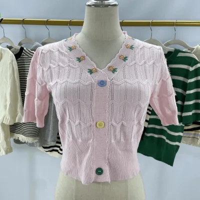 High Quality Used Ladies' Knitted Short Sleeve Vintage Top Premium Silk Korean Design First Grade Used Clothes Bales Clean