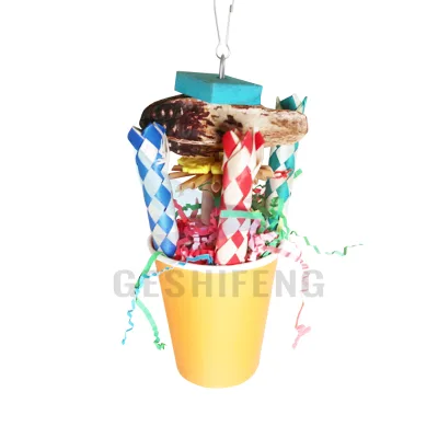 Colorful Educational Happy Bucket Parrot Tearing and Chewing Foraging Toy