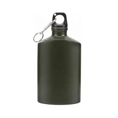 Camping Accessories Flat Water Bottle Portable Aluminum Water Bottle With Hook Travel Hiking 500ml Military Green