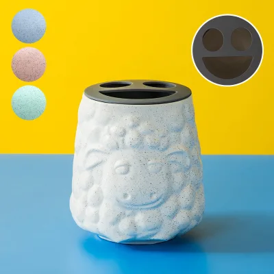 Smile Toothbrush Holder-sheep Ceramic Toothbrush Holder Modern Bathroom Organizer, Space-Saving Stand for Small Toothpaste
