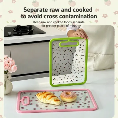 Silicone Double-sided Tempered Glass Cutting Board Anti-Slip Antibacterial Mildew Resistant Thick Rectangular Handle