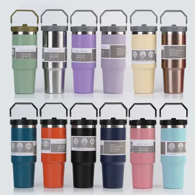 20oz 30oz Stainless Steel Portable Coffee Mug for Car With Lids Tumbler With Handle and Straw High Quality Double Wall Cups