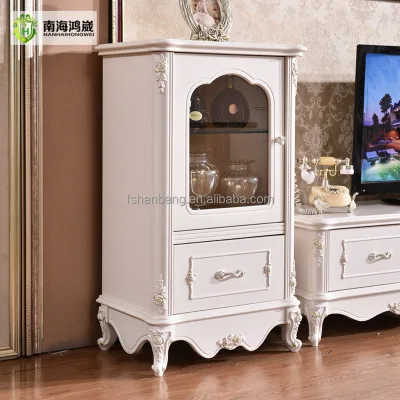 Classical European Style  White Wooden Storage Display Cabinet