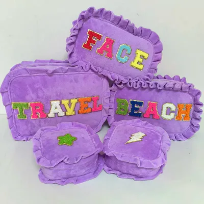 Ruffled Cosmetic Bag Travel Portable Cosmetic Zipper Bag Travel Makeup Storage Bag