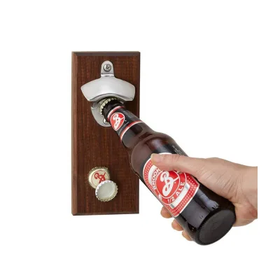 100% Natural Bamboo Coaster Round Wood Beer Magnet Opener Wooden Beer Bottle Opener With Custom Design Logo
