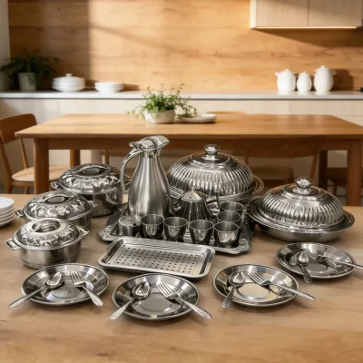 28 Pcs Family Stainless Steel Cookware Set Kitchen Set Dinnerware Plates Dishes Set Tableware Hot Pot Food Warmer With Spoon