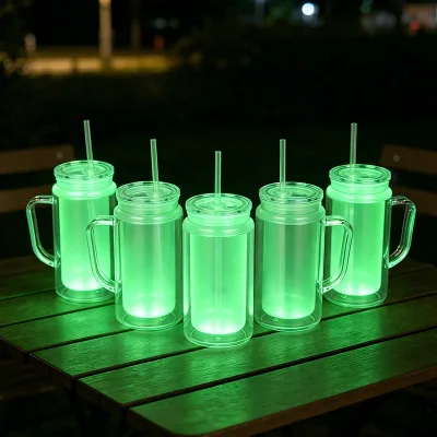 New Luminous Double-layer P.S. Straw Cup Creative Glowing Trendy Instagram-style Water Bottle for Cold Drinkswholesale