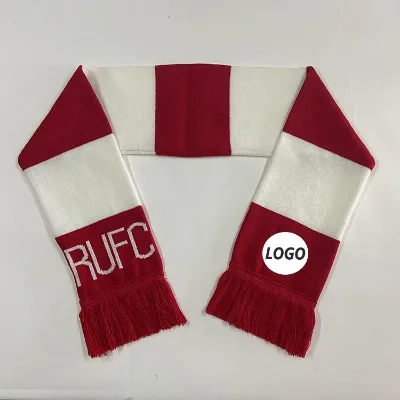 Low MOQ Custom Logo Cheap Premium Acrylic Knit Wholesale Football Soccer Fan Custom Winter Scarf