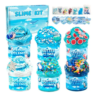 6Pcs Blue Butter Cloud Slime Set, Non Sticky Slime Toy, Party Giveaways & Birthday Present for Boys Girls Aged 4-12