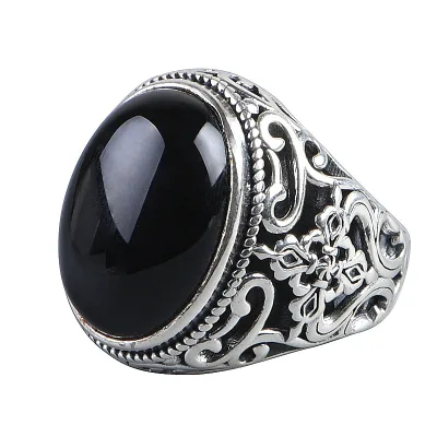 Fine Jewelry Ring 925 Silver With Agate Adjustable Resizable Ring for Men