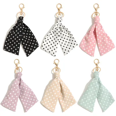 Hot Sale New Design Cute pink Polka Dot Printed Bag Charm Keychain Pendant Car Ornament Accessories for Women Girls