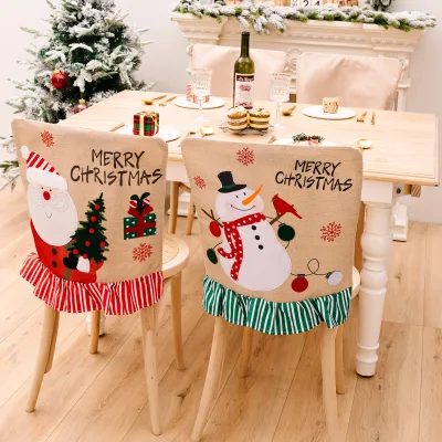 Christmas 2024 Gingerbread Chair Covers 3D Embroidered Acrylic 53x47cm Cartoon Santa Claus Decorations