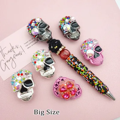 51343 Spooky Pen Toppers Alloy Rhinestone Halloween Skulls Big Size Design Beads for DIY Craft Jewelry Making Supplies Wholesale