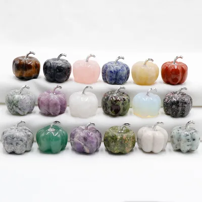 30mm Mini Natural Crystal Pumpkin Carvings Reiki Healing Gemstone Pumpkin Figurines for Home Decor Thanksgiving Halloween Gifts