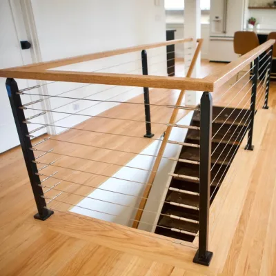 Factory Wholesale Minimalist Wire Cable Railing Kit With Wood Top Custom Post Height for Residential Stair Projects