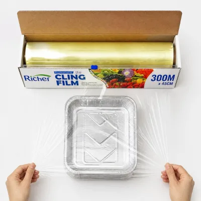 Disposable PE Professional Cling Film Rolls for Restaurant Kitchen Food Wrap with Slider Cutter 300M Food Grade