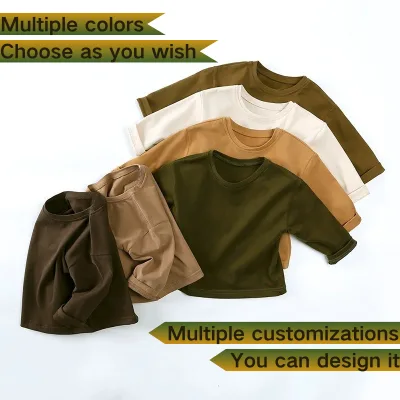 Wholesale Custom Organic Cotton Kids T Shirt Long Sleeve Plain Vintage Oversize for Boys and Girls 100% Cotton