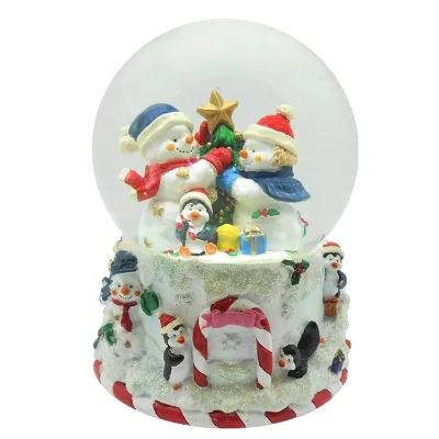 Polyresin Musical Christmas Snowman 100MM Polyresin Snow Globe with Falling Snowflakes & Music