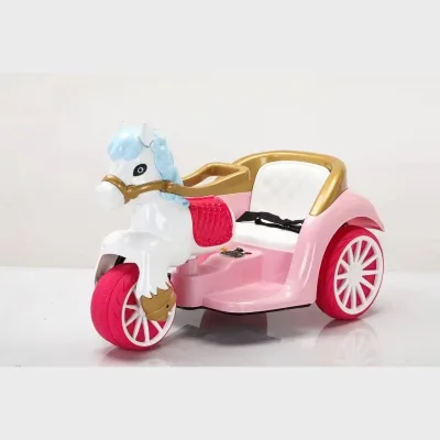 6V Kids Electric Horse Carriage Ride-on Toy with Music & LED Lights, Pink Princess Style for Toddlers 2-5 Years Old