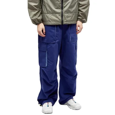 Men's 100% Cotton Streetwear Skate Pant Embroidered Techniques Elastic Waist Pleated Knee-6 Pocket Baggy Cargo Pants
