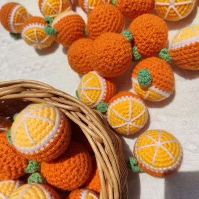 Wholesale Handmade Orange Wool Knitted Pendant Crocheted Keychain Fruit & Plants Decorative