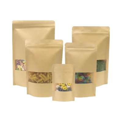 Recycled Materials Food Grade Stand Kraft Paper Bag Cotton Rope Handle Digital Printing Moisture-Proof Zipper Closure Packaging