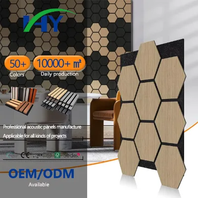 Custom Modern Style Natural Composite Wood Hexagon Acoustic Panel Soundproof Wall Cladding Graphic Design NRC 0.8 Lightweight