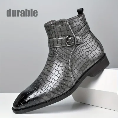Autumn Winter Ankle Boots High-Top Textured Upper Business Casual Men's Party Dress Shoes Mid-Calf Luxury Fashion Leather Boots