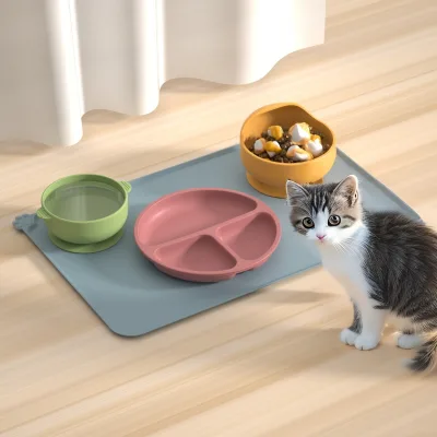 Silicone Feeding Set with Rectangle Divided Plate Water Bowl Mat & Pads 47x30CM Reusable Eco-Friendly for Busy Parents