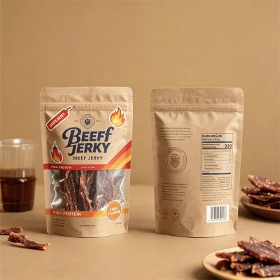 Custom Printed Zip Lock Dried Meat Biltong Packaging Bag Beef Jerky Bag With Window Kraft Paper Biltong Packaging Bag