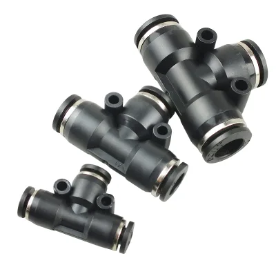 Black Tracheal Joint Pneumatic Fittings T-shaped Pneumatic Tee Joint Tracheal Diversion Joint Tee Connector Pneumatic Connector