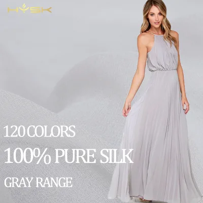 Free Shipping 100% Pure Georgette Chiffon Silk Plain Gazar Fabric Gray Collections Heavy Tissu En Soie Textiles