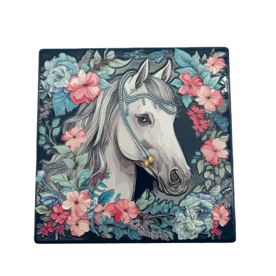 Factory Wholesale Tableware square coaster Horse unicorn Fairytale Style Custom Ceramic coaster for Dining Table and Coffee Shop