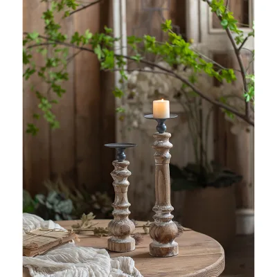 Handmade Farmhouse Wooden Base Candlestick Holders Table Ornaments Decorative Pillar Candle Holder Rustic Candle Holders