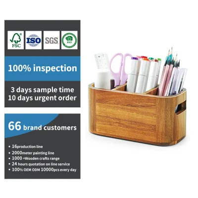 Adjustable Acacia Wood 4 Remote Control Rack Storage Box Office Pen Brush Storage Box Farm Home Decoration Coffee Table