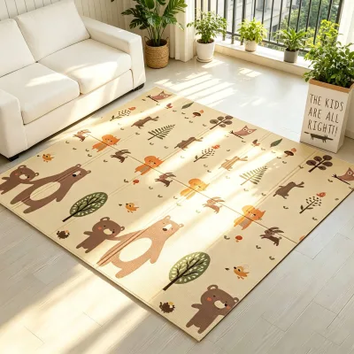 Thick Foldable XPE Educational Soft Infant Activity Mat Cartoon Tiger Owl Floor Play Mat