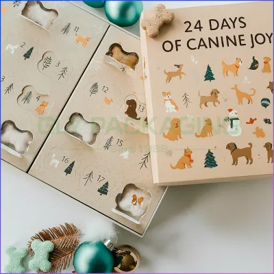 Custom Christmas Pet Advent Calendar Box for Holiday Dog Treats and Cat Food Packaging with Festive Design