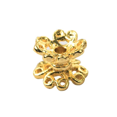 Zhongxing Hot Sale DIY Jewelry Accessories Wholesale Gold Plated Hollowed Out Floral Wreath Spacer Beads Brass Beads Flower Hat