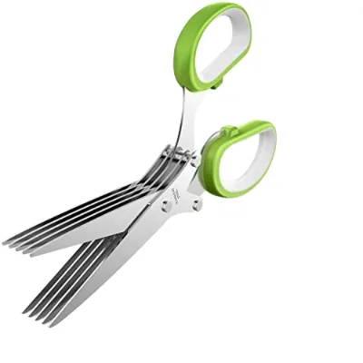 Herb Scissors Kitchen Herb Shears Cutter With 5 Blades and Cover Sharp Dishwasher Safe Kitchen Gadget - Green