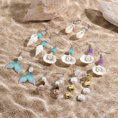 New Ocean Style Conch Earrings Natural Stone Bohemian Shell Earrings Set Pearl Shell Earrings