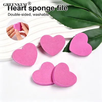 Mini Heart Tofu Block Double Sided Washable Sponge Polishing Sanding Manicure Care Sponge Nail File