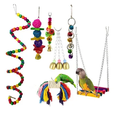 Parrot Swing Chewing Training Toys Hanging Hammock Parrot Cage Bell Perch Toys Bird Toys Set