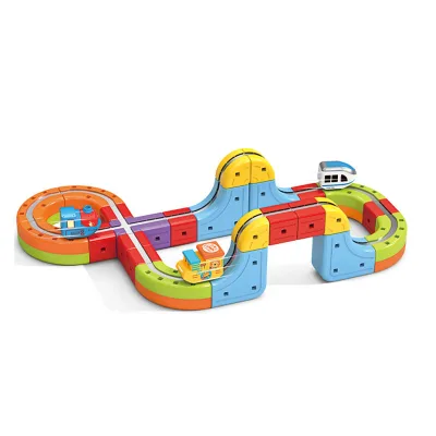 Children's Educational High-speed Train Track Cube Toy with Cartoon Design Colorful Lights Music & Magnetic Levitation