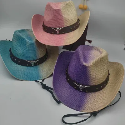 Unisex Striped Pattern Cowboy Hat Hard Shapable Brim Men's Western Sombreros for Outdoor Travel Party Adults'