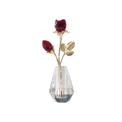 Hot Selling Ornaments Flower Crystal Two Branch Rose Crafts Crystal Glass Flower