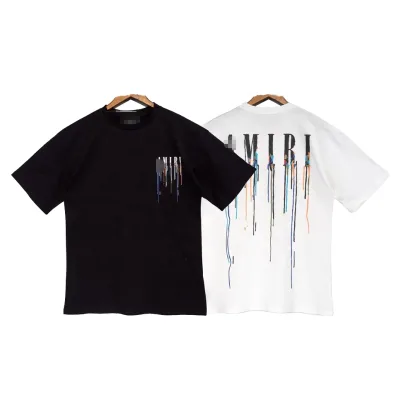 OEM High Quality Men's T-Shirt American Fashion Style Speckle Letter Print Drip Core Logo Sporty High Street Style Loose Short