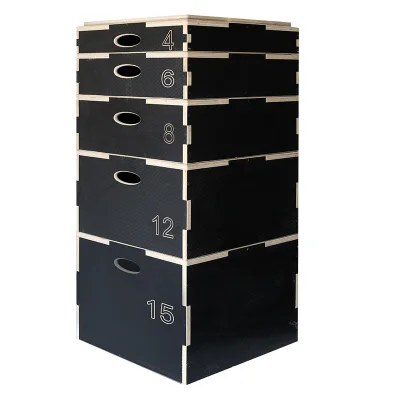Factory Cross Fitness Training Wood Anti-Slip Black Wooden Stackable Jump Plyo Box Adjustable Height Plyometric Jump Box