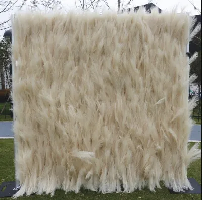 Rolled up 8X8ft Beige Flower Wall Artificial Pampas Grass Backdrop for Wedding Party Decoration